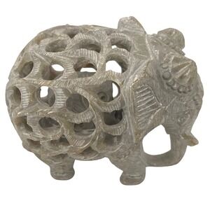 Hand‎ Carved Soapstone Elephant Figurine with Inner Elephant – Signed